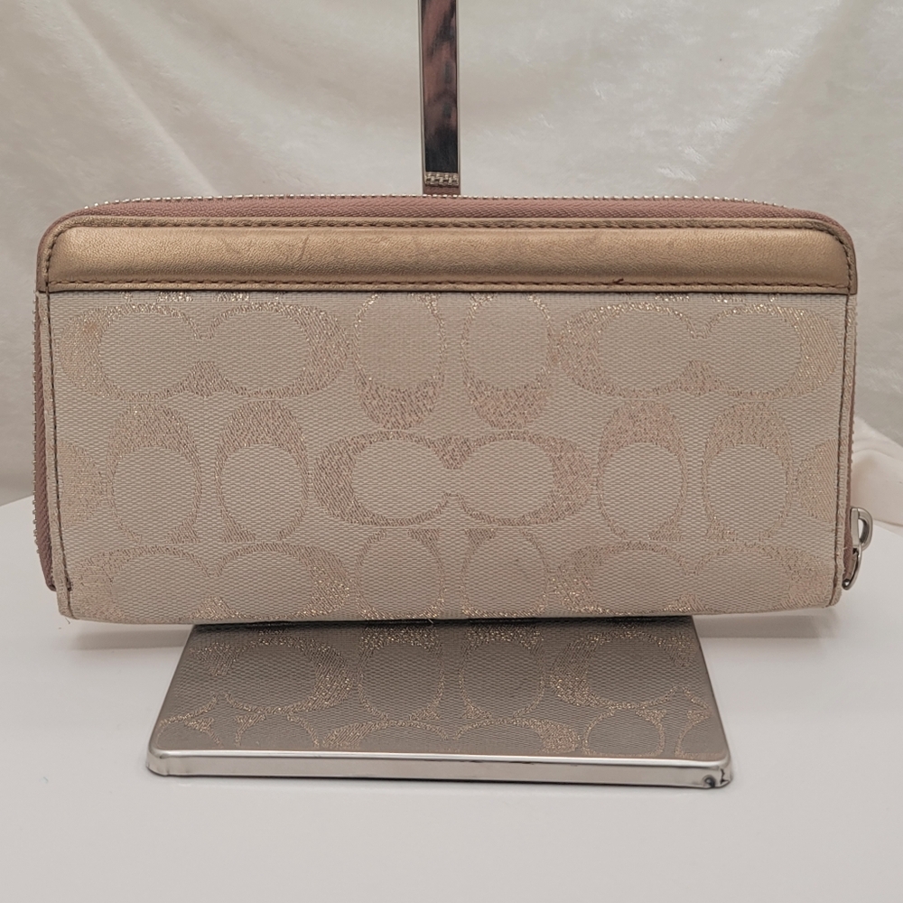 Gorgeous Gold and Tan Logo Optic Jacquard Continental Zip Wallet - Picture 2 of 8